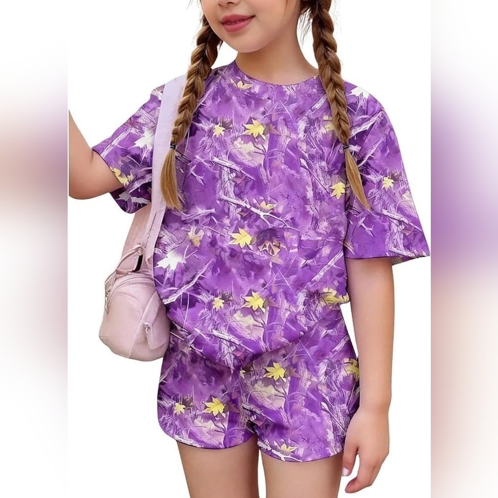 LOVYKIDIDO Girls 2-Piece Spring/Summer Outfit | 7-8Y | Crew Neck & Tie-Dye Shor